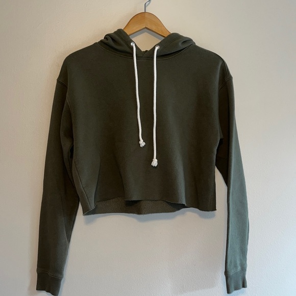 wild fable Tops - Hunter Green Hoodie Cropped Sweatshirt